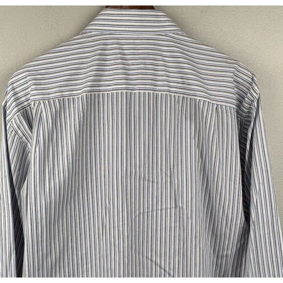 Jhane Barnes Men Dress Shirt Sz 16/34-35 White Striped Blue Grey Cotton Long Slv - Picture 8 of 9